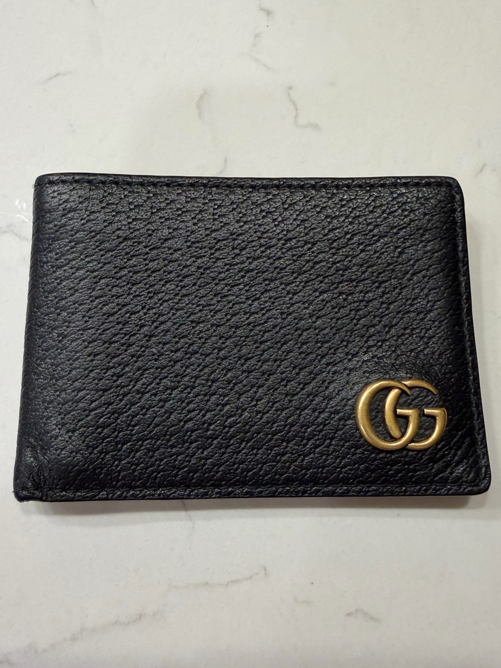Gucci Marmont Black Leather Bifold Wallet with Brass Double G
